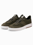 Sneakersy męskie wsuwane ze strukturalnego materiału – oliwkowe V2 OM-FOSL-0154