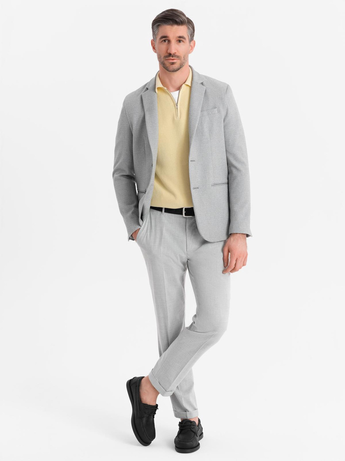 Marynarka męska elegancka z dekoracyjnymi guzikami na mankietach -  szara V2 OM-BLZB-0114