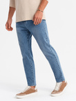 Men's CARROT FIT denim pants with subtle rubbing - blue V1 OM-PADP-0162