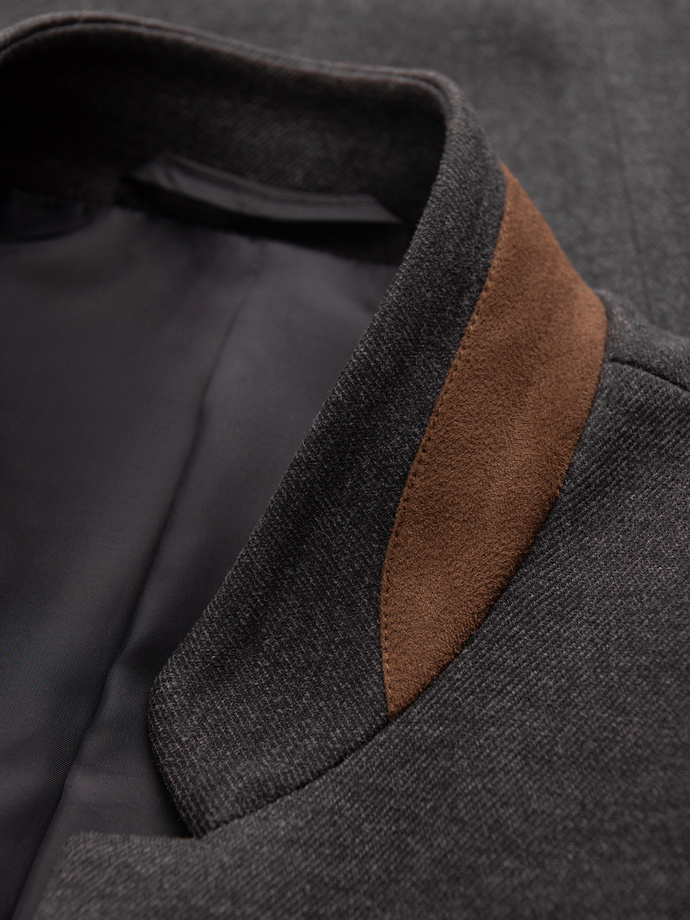 Melanżowa marynarka męska z dodatkiem rayonu ze stójką – czarny melanż V5 OM-BLZB-0131