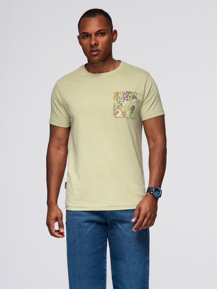 Men's cotton t-shirt with printed pocket - light grey V2 OM-TSPT-0227