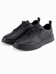 Men's monochromatic sports style shoes with stitching - black V4 OM-FOCS-0159 