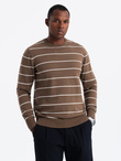 Męski sweter casualowy w poziome paski – brązowy V3 OM-SWSW-0143