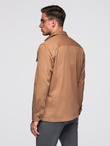 Męska bawełniana koszula REGULAR FIT z kieszeniami zapinanymi na guziki - camel V2 OM-SHCS-0146
