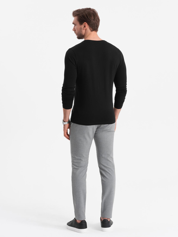 Set of men's SLIM FIT longsleeves with V neckline and logo 2-pack - 2x black V5 Z103