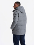 Casualowa kurtka męska puffer z wełną – szary melanż V1 OM-JAHP-0203