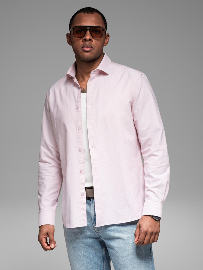 Cotton pastel men's oxford shirt - light pink V1 OM-SHOS-0183