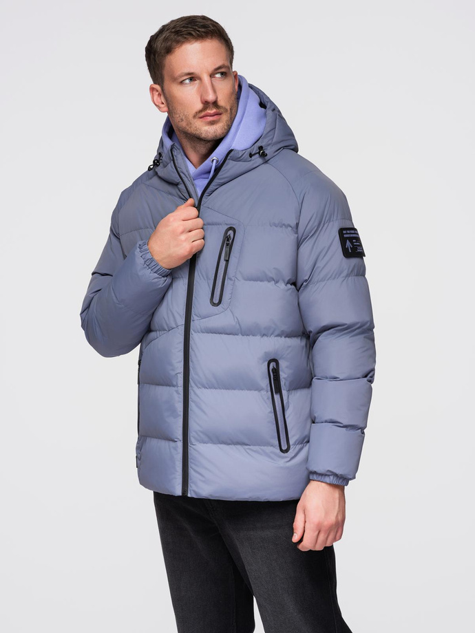 Ocieplana pikowana męska kurtka z raglanowym rękawem – zgaszony fiolet V6 OM-JAHP-0302