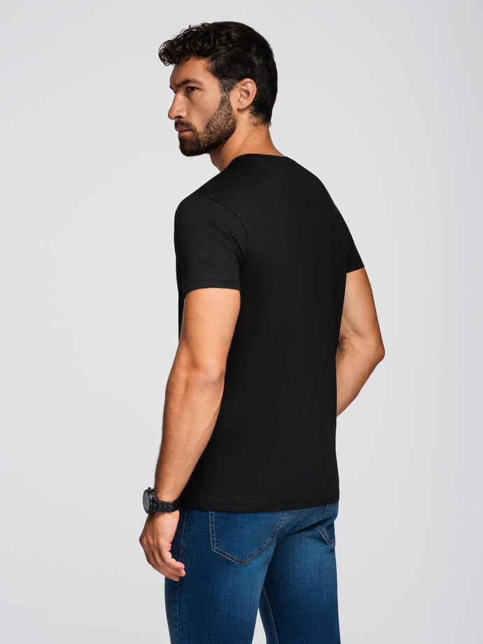 Men's t-shirt with embroidery on chest - black V1 OM-TSPT-0248