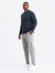 Classic men's sweatshirt with inscription - navy blue V3 OM-SSPS-0181