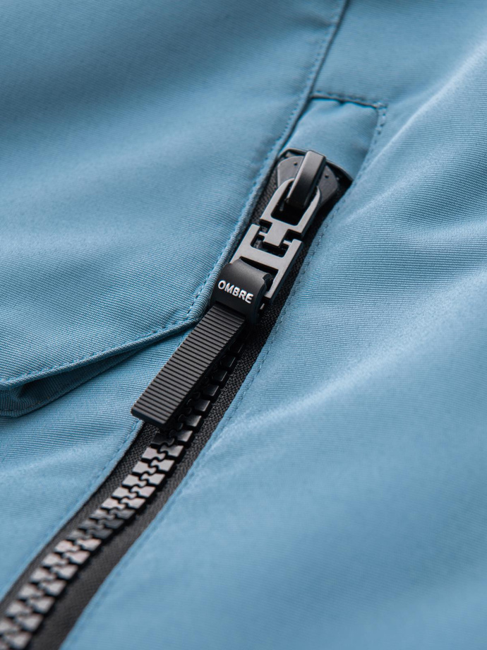 Ocieplana długa męska kurtka z odblaskowymi elementami – niebieska V4 OM-JALJ-0169