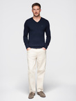 Men's elegant BASIC V-neck sweater with viscose - navy blue V2 OM-SWBS-0107