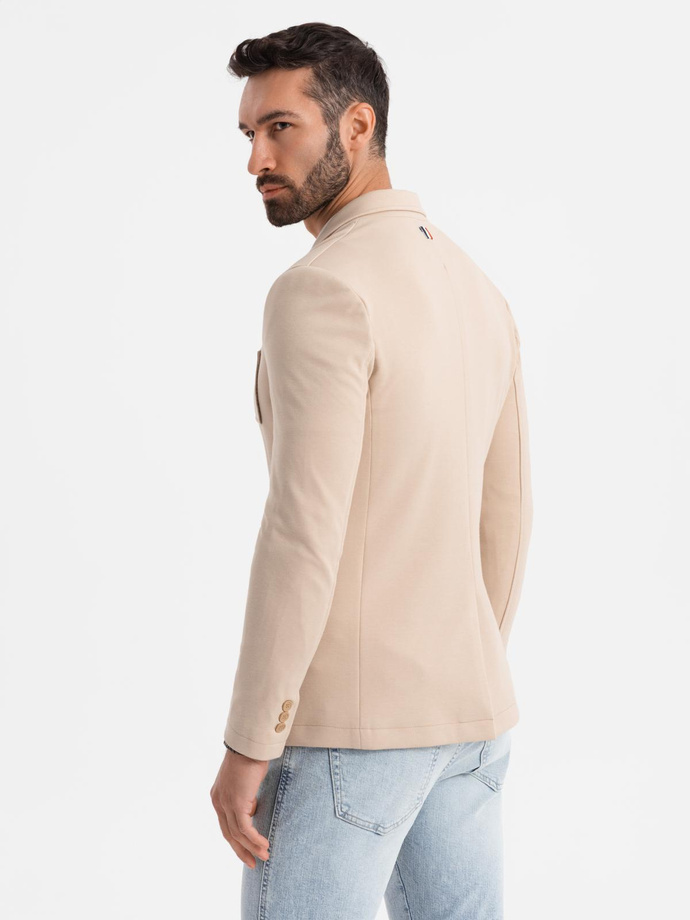 Men's SLIM knit jacket with subtle texture - beige V5 OM-BLZB-0101