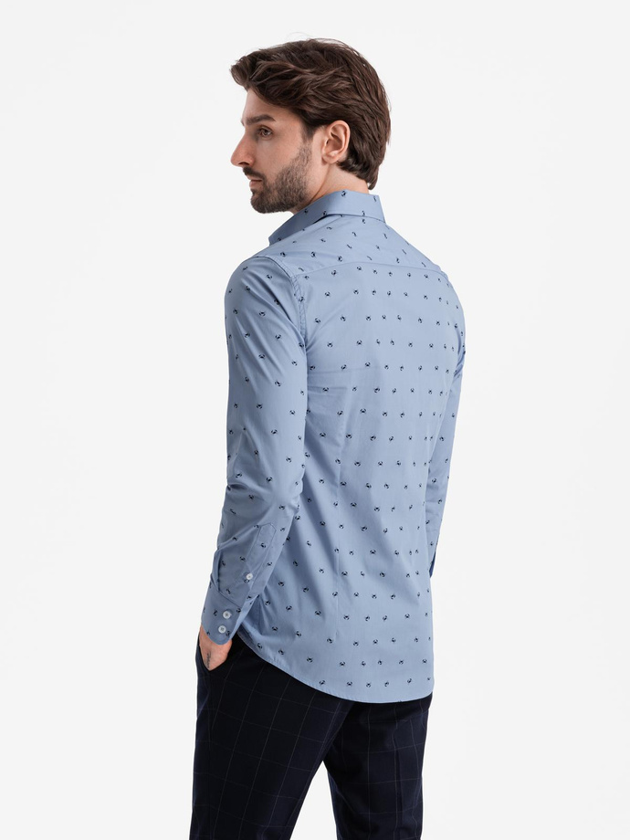 Classic men's cotton SLIM FIT shirt in crabs - light blue V6 OM-SHCS-0156