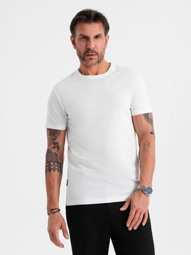 Męski klasyczny bawełniany T-shirt BASIC - biały V4 OM-TSBS-0236
