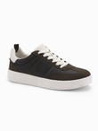 Oldschoolowe sneakersy męskie na grubej podeszwie – ciemnobrązowe V3 OM-FOSL-0170