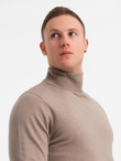 Men's knitted turtleneck with viscose - dark beige V3 OM-SWTN-0127 
