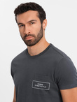 Bawełniany męski t-shirt z nadrukiem na kieszonce Ombre Streetstyle – czarny V1 OM-TSCT-0108