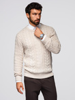 Elegancki sweter męski z ciekawym splotem – ecru V1 OM-SWSW-0173