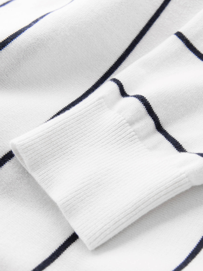 Męski casualowy sweter w poziome paski – kremowy V2 OM-SWSW-0143