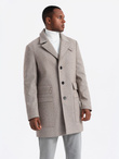 Single-breasted patterned men's coat with pockets - ash V1 OM-COWC-0108