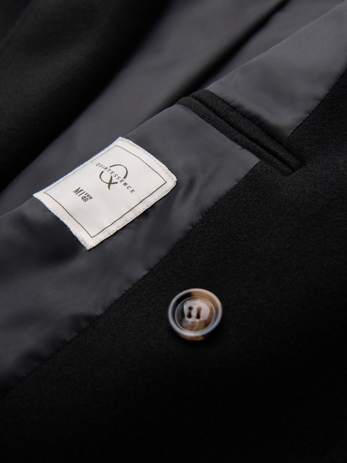 Men's coat with asymmetrical fastening and high collar - light brown V4 OM-COWC-0120