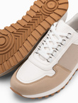 Patchworkowe męskie buty sneakersy z łączonych materiałów – biało-piaskowe V1 OM-FOSL-0144