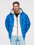 Warmed quilted men's jacket with raglan sleeves - blue V2 OM-JAHP-0302
