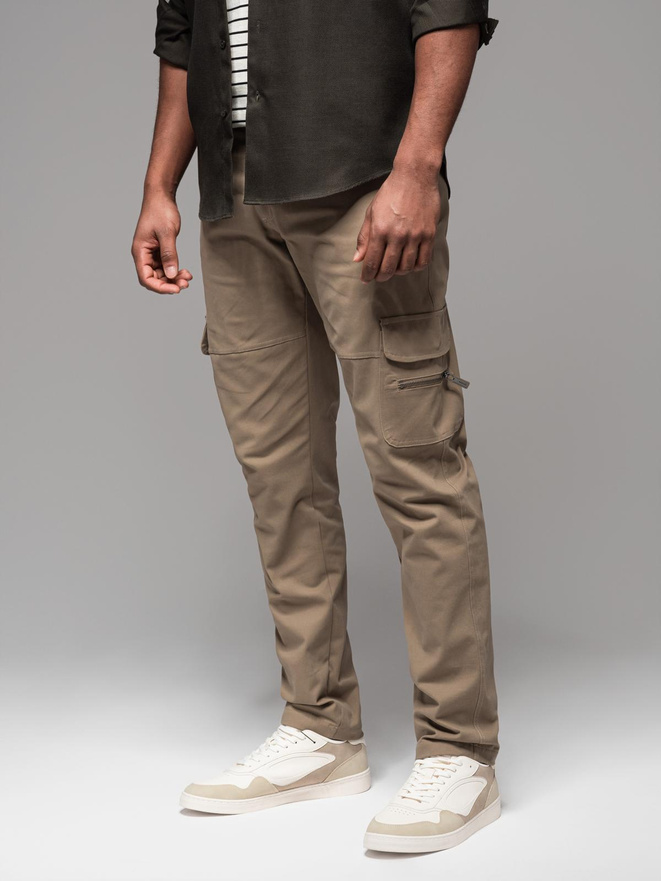 Men's cargo pants STRAIGHT LEG with zippered pockets - khaki V3 OM-PACG-0204