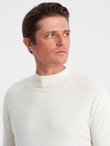 Men's knitted half turtleneck with viscose - cream V4 OM-SWTN-0100 