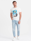 T-shirt męski bawełniany z nadrukiem California - biały V1 OM-TSPT-0128