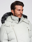 Men's quilted jacket with hooded ramonesque cut - light grey V4 OM-JAHP-0252