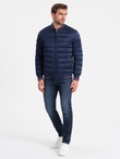 Men's satin finish bomber jacket with contrasting ribbed cuffs - dark blue V2 OM-JALP-22FW-007