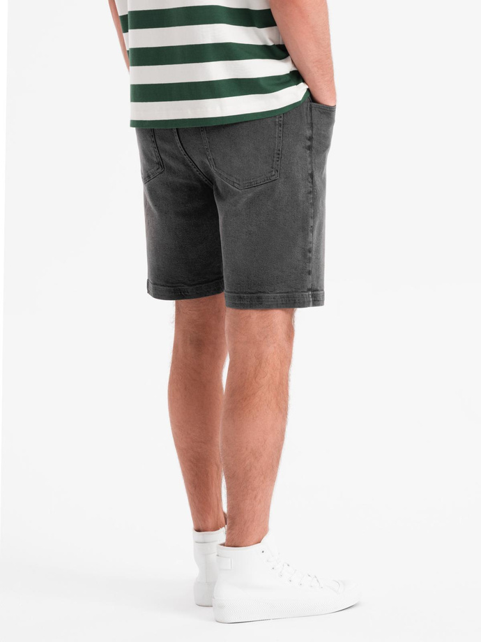 Men's shorts with elastic waistband and wash effect - grey V3 OM-SRDS-0192