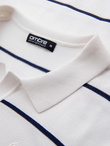 Męski longsleeve polo w poziome paski z wiskozą – biało-granatowy V2 OM-POLS-0146