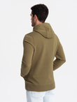 Bluza męska dresowa kangurka z kapturem BASIC – oliwkowa V2 OM-SSBN-0161