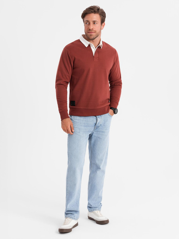 Bluza męska z białym kołnierzykiem polo - bordowa V3 OM-SSNZ-0132