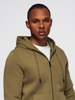 Rozpinana bluza męska dresowa BASIC – oliwkowa V2 OM-SSBZ-0160