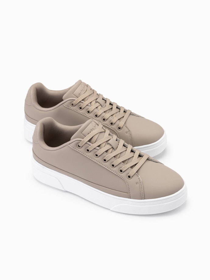 Męskie buty sneakersy z ekoskóry na grubej podeszwie – popielate V1 OM-FOSL-0166