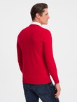 Men's sweater with a "v-neck" neckline with a shirt collar - red V4 OM-SWSW-0102