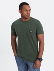 Casualowy męski t-shirt z naszywką na kieszeni – ciemnooliwkowy V4 OM-TSCT-0109