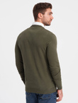 Men's sweater with v-neck with shirt collar - dark olive V5 OM-SWSW-0102
