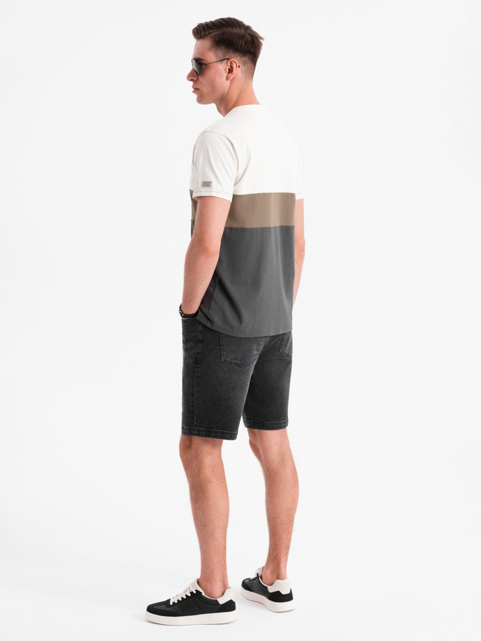 Men's shorts with elastic waistband and wash effect - black V4 OM-SRDS-0192