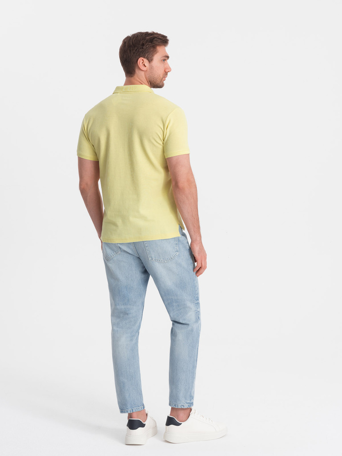 BASIC men's single color pique knit polo shirt - yellow V15 OM-POBS-0100