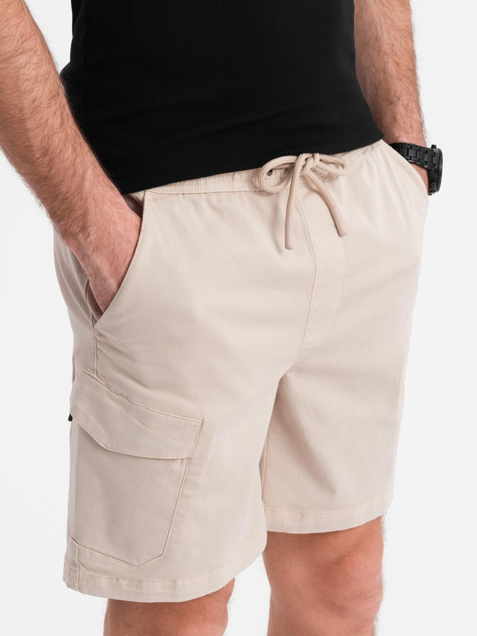 Men's loose-fit shorts with cargo pockets - cream V1 OM-SRCG-0194