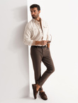 Men's REGULAR FIT cotton shirt with buttoned pockets - cream V1 OM-SHCS-0146