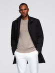 Men's coat with asymmetrical fastening and high collar - light brown V4 OM-COWC-0120