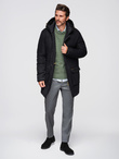 Elegant men's parka with cargo pockets and hood - black V1 OM-JAPJ-0287