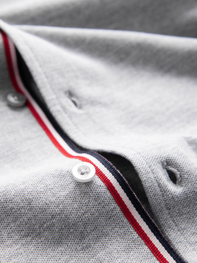 Bawełniana męska koszula SLIM FIT ze stójką w kolorowe paski – szara V5 OM-SHCS-0178 