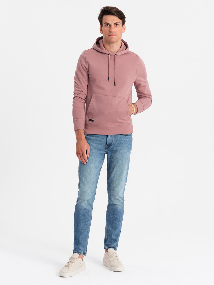 Bluza dresowa męska kangurka z kapturem BASIC – ciemnoróżowa V4 OM-SSBN-0161